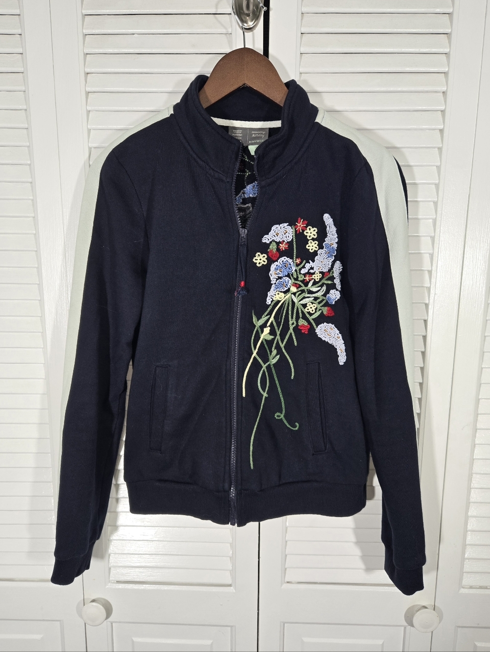 Anthropologie Saturday Sunday Lizzie Embroidered Bomber Jacket Floral Bird Sz XS